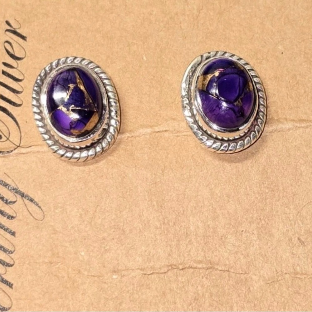 Sterling Silver Native American Purple Turquoise Infused Copper Oval Stud